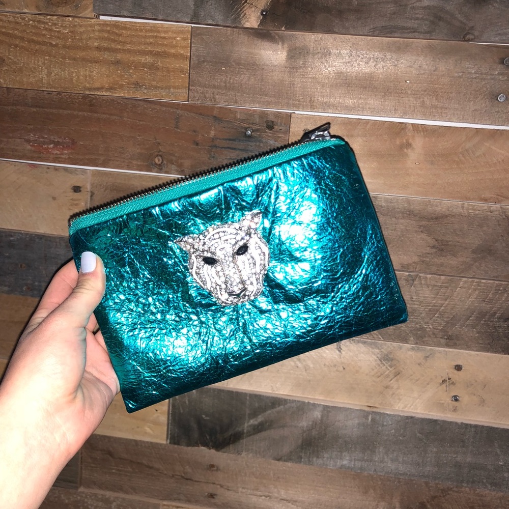 Nicole Zhang teal clutch